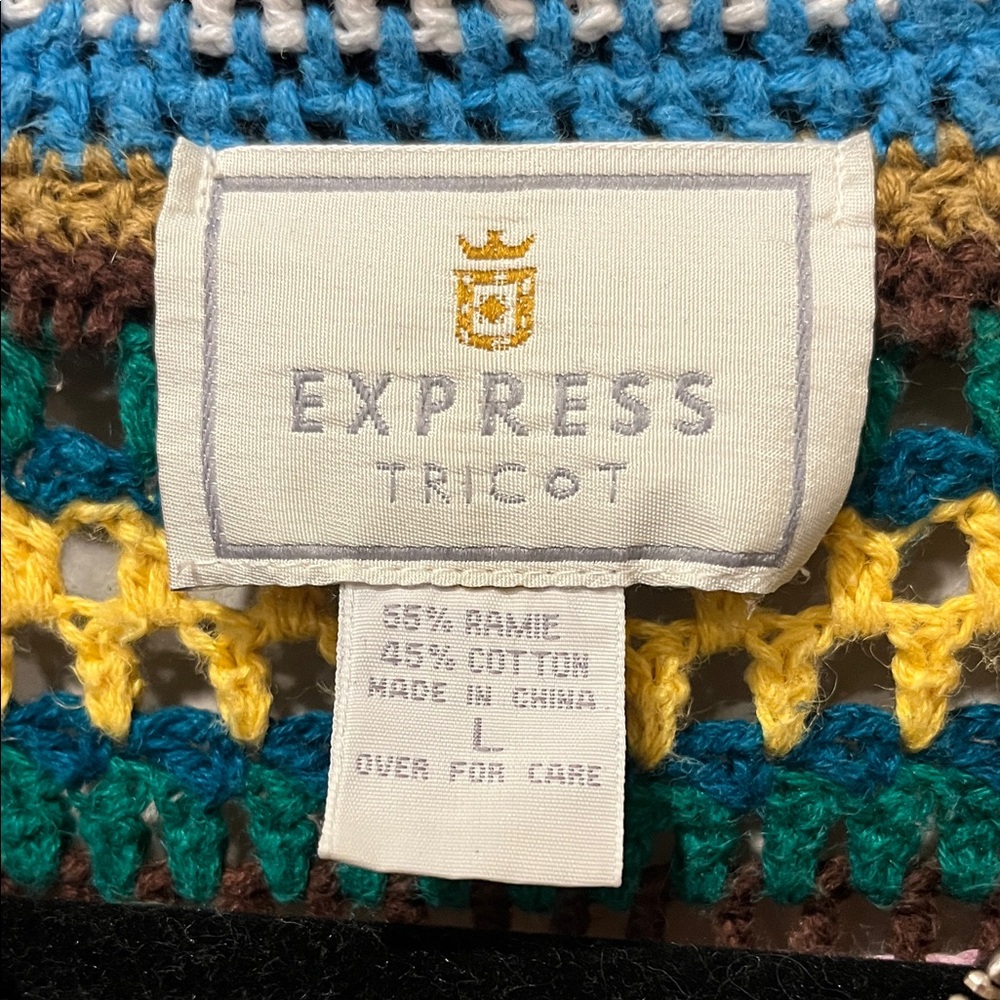 Vintage Express Multicolor Crochet Granny Square Sweater - Picture 2 of 8